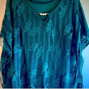 🔥3 for $23🔥 Green Layered Lace Blouse With Pearl Accent